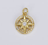 18K Gold Compass Starburst CZ Charm, Micro Pave Cubic Zirconia Star Charm, North Star Charm, Star Charm for Bracelet Necklace Charm, CP1405